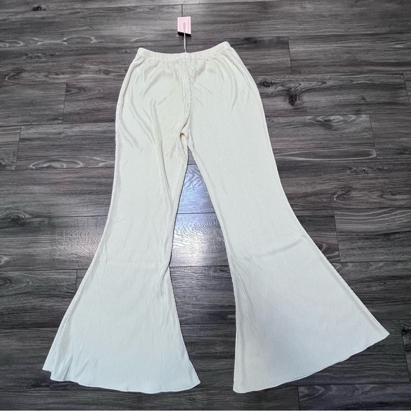 NWT flare stretchy accordion 70’s slinky ribbed wide leg beach boho pant L/XL - Picture 2 of 9